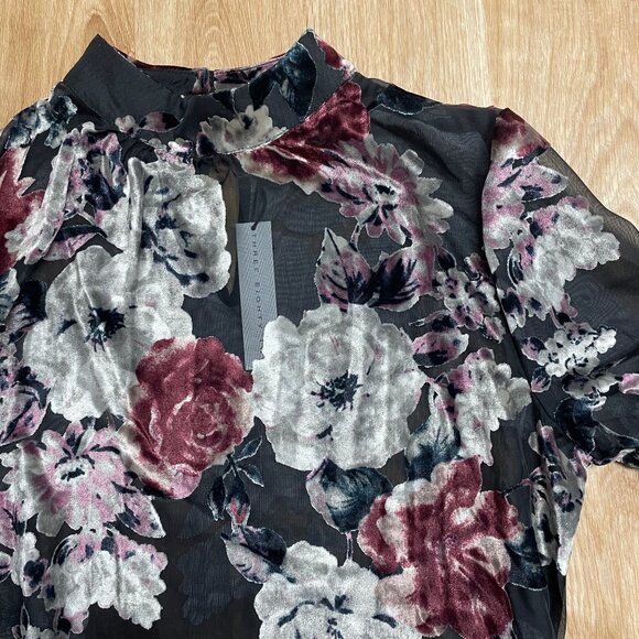 THREE EIGHTY TWO VELVET BURNOUT DRESS SEMI SHEER FLORAL GOTH ROMANTIC SIZE M - Picture 3 of 11